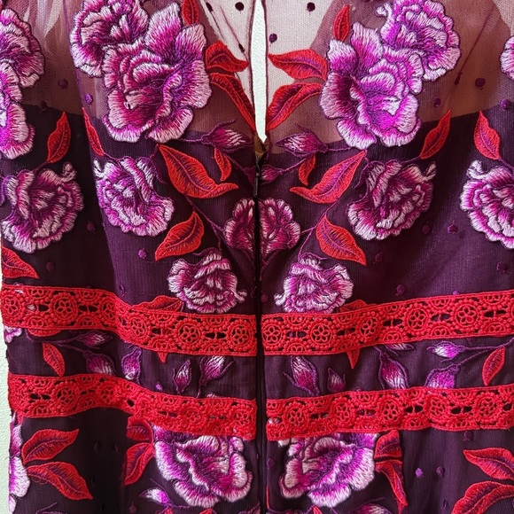 MARCHESA NOTTE Floral Guipure Lace Maxi Dress Gown Wine Sz 2 - Picture 7 of 10